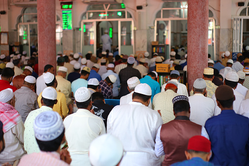 Muslims are performing the Holy Friday prayer. Worshipers are worshiping inside the mosque. Sylhet, Bangladesh, 24 March 2023.