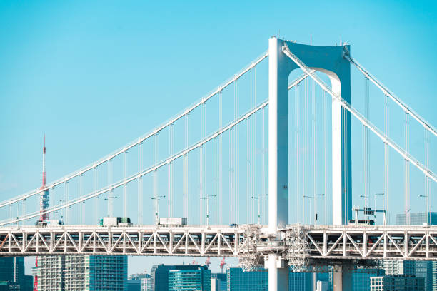 istock Rainbow Bridge going over Tokyo Bay in Tokyo, Japan 1475900529
