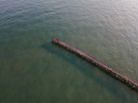 Aerial view of a wooden pier