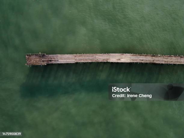 Aerial Top View Of A Wooden Pier Stock Photo - Download Image Now - Aerial View, Asia, Bridge - Built Structure