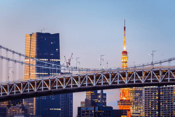 istock Rainbow Bridge going over Tokyo Bay in Tokyo, Japan 1475900850