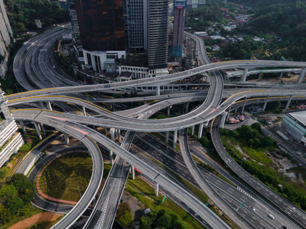 istock Aerial view of elevated road interchange or highway intersection 1475900904