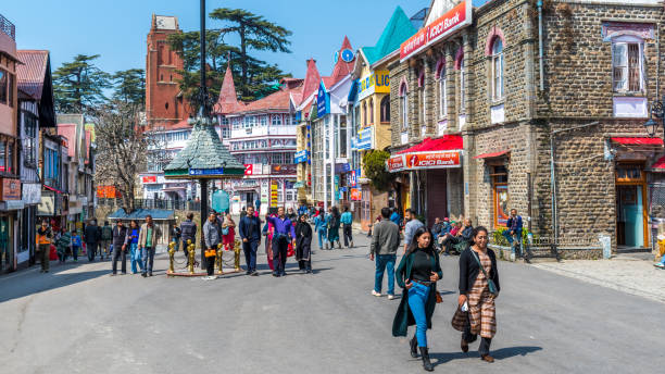 Shimla - 13 Mar 2023 - Mall Road is the major hangout point and shopping center in Shimla, the capital city of Himachal Pradesh, India