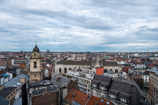 Brussels, Belgium, March 17, 2023. View of Brussels from the roof of the new administrative center of the City of Brussels, Brucity.