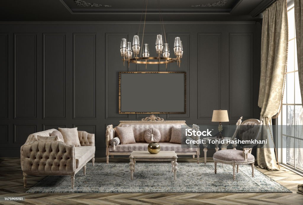 Neoclassical Living Room Interior Stock Photo - Download Image Now ...