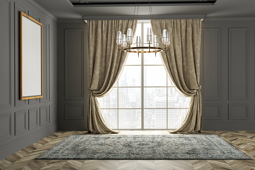 3D render Modern interiors empty room . floor parquet. photo frame