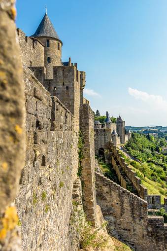 Scenic view of Carcassone medieval city in France against summer sky