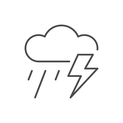 Rain with thunder line icon isolated on white. Vector illustration