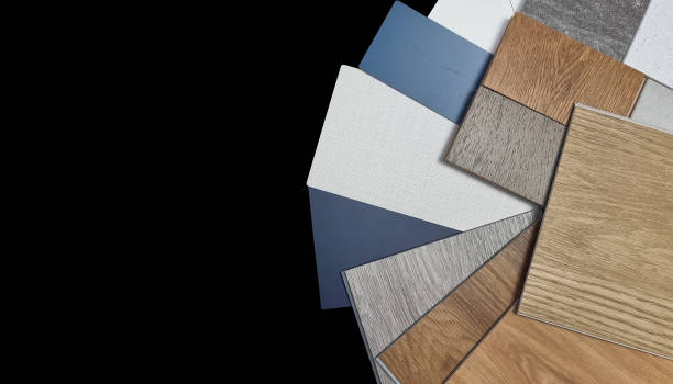 istock interior materials sample design swatch for selection including wooden vinyl floorings, engineering floorings, blue and fabric laminateds stone tiles isolated on background with clipping path. 1475919786