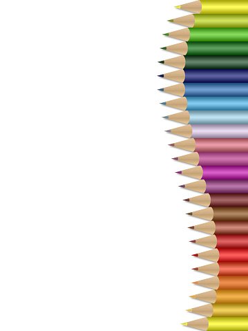 Colored pencils lined up in a row background