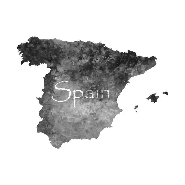 Vector illustration of Ancient map of Spain. Old blank parchment treasure map with ancient letter