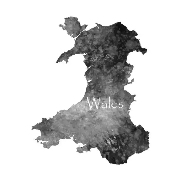Vector illustration of Ancient map of Wales. Old blank parchment treasure map with ancient letter