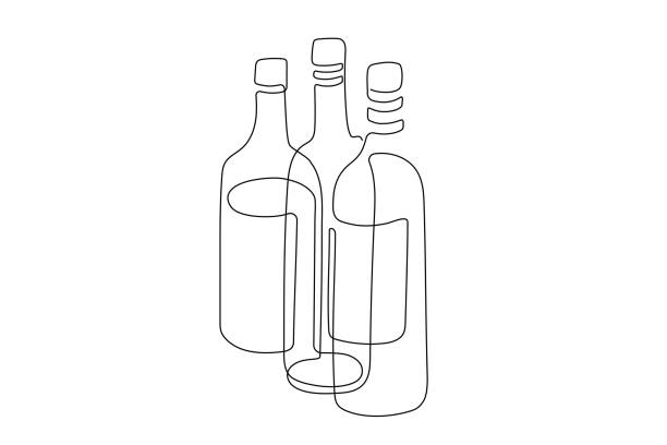 ilustraciones, imágenes clip art, dibujos animados e iconos de stock de botellas de vino concepto estilo línea fina - wine bar beer bottle beer