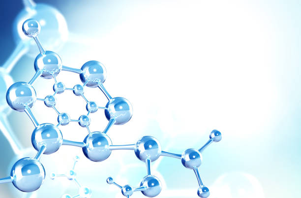 istock Horizontal banner with model of abstract molecular structure. Background of blue color with glass atom model 1475925932