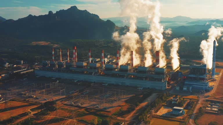 Coal Power plant produce electric power Aerial view