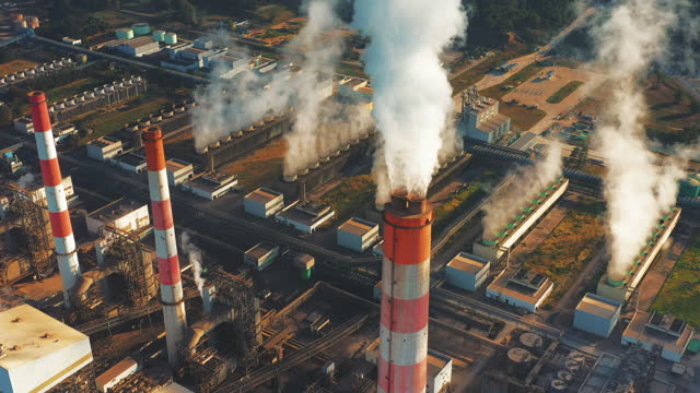 Coal Power plant produce electric power Aerial view