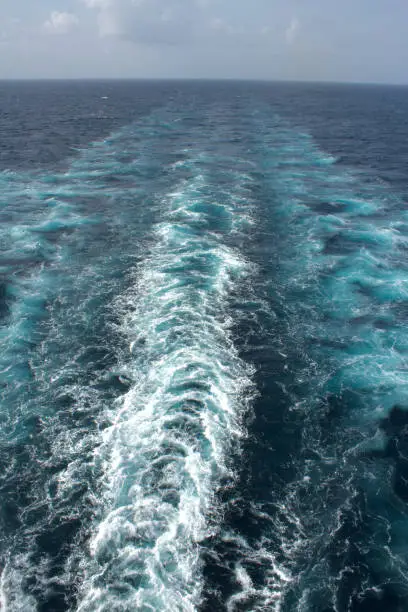 Photo of View of the propeller wash of a merchant ship at sea