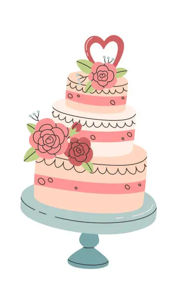 Vector illustration of Wedding Cake On Plate