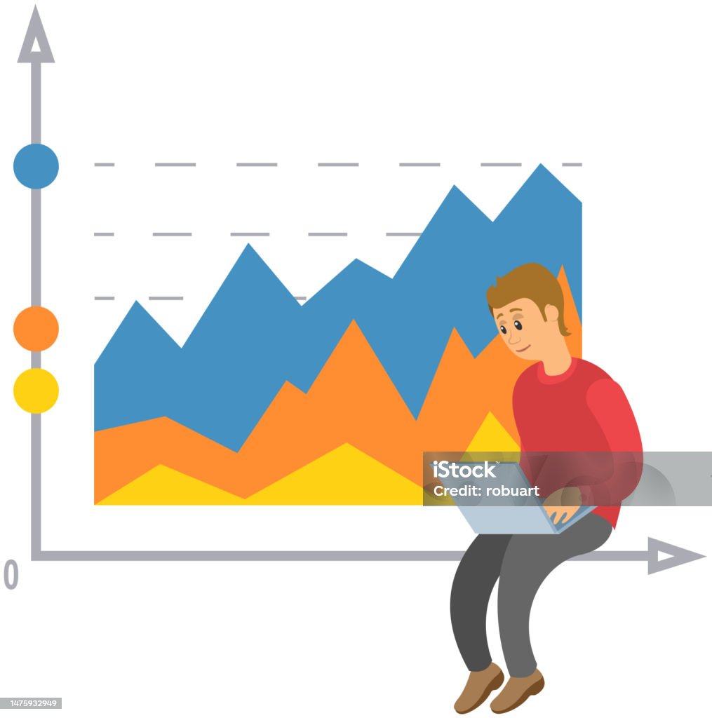 Statistical Indicator Graphics Man Analyses Digital Report With Data Statistical Indicators And ...