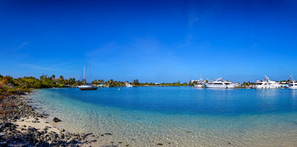 eaux calmes de la marina de turtle cove - providenciales photos et images de collection