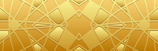 istock Banner, cover design. Embossed ethnic geometric 3D pattern on a golden background of lines and shapes. Textures of East, Asia, India, Mexico, Aztecs. Creative trendy decor. 1475962613