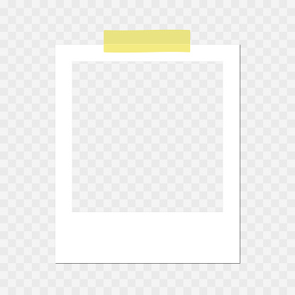 Blank instant photo frame template with adhesive tape isolated. Vector illustration