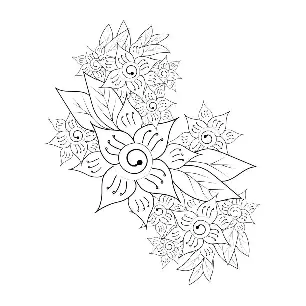 Vector illustration of Wildflowers, on the doodle art, coloring page vector sketch hand-drawn illustrations, and beautiful element. flower cluster drawing, Easy flower coloring pages, Cute flower coloring pages,