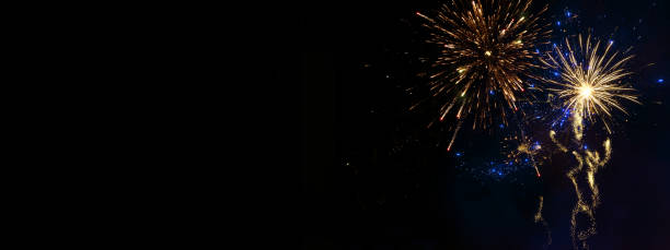 istock Sylvester, new year, new year's eve 2024 background banner - Golden firework fireworks pyrotechnics on dark black night sky 1475965964