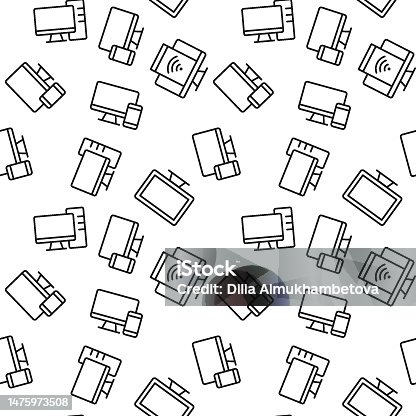 istock Seamless pattern of TV set, computer, smartphone. Perfect for wallpapers, covers, backgrounds, fabric, textile 1475973508