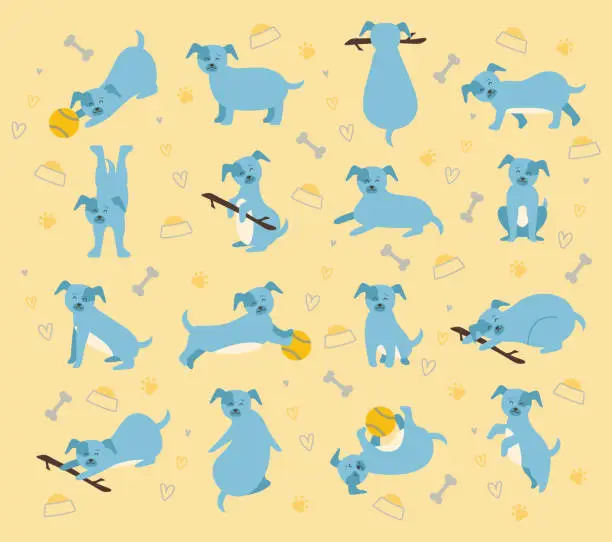 Vector illustration of Blue Puppy Playing