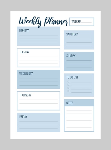 Weekly Planner Printable Vector Template Blank Organizer Page A4