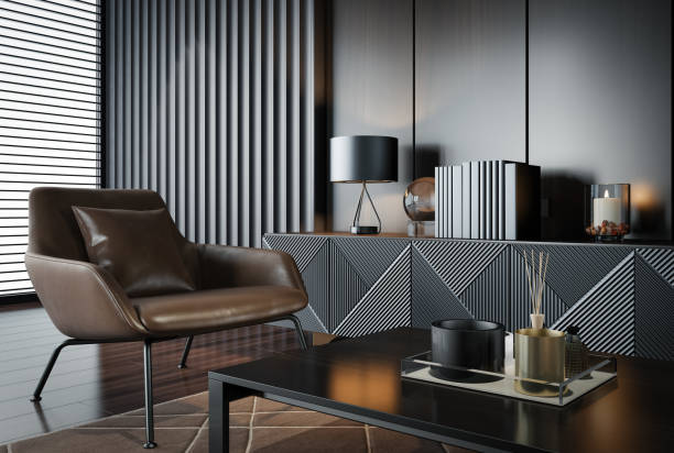 istock Black Luxury modern retro-style living room interior 1475987986