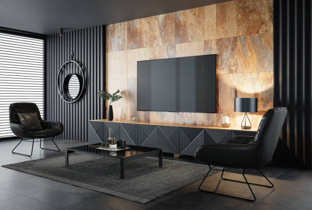 istock Luxury dark living room interior with 75