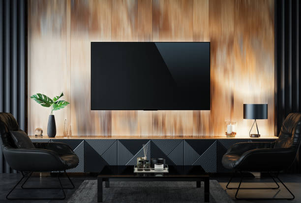 istock Luxury dark living room interior with 75