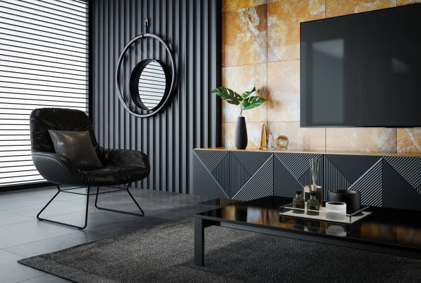 istock Luxury dark living room interior with 75