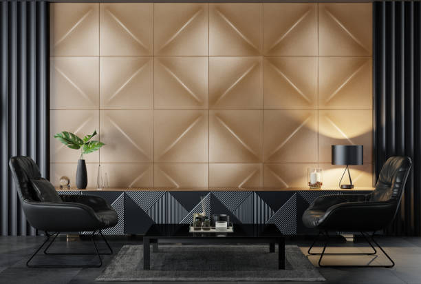 istock Black Luxury modern retro-style living room interior 1475988112