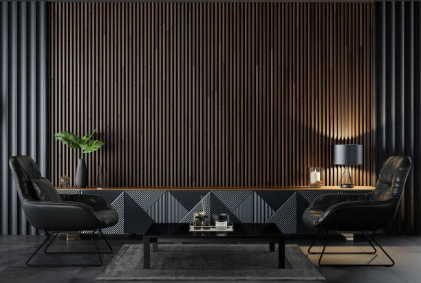 istock Black Luxury modern retro-style living room interior 1475988226