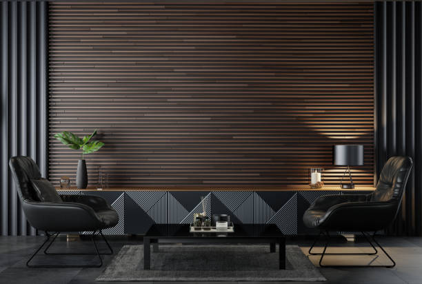 istock Black Luxury modern retro-style living room interior 1475988228
