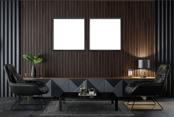 istock Black Luxury modern retro-style living room interior 1475988242