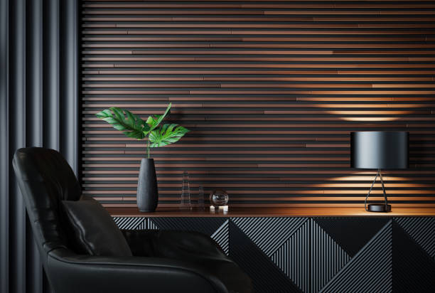 istock Black Luxury modern retro-style living room interior 1475988333