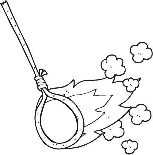Vector illustration of freehand drawn black and white cartoon flaming noose