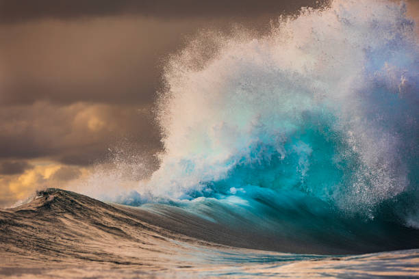 istock Wave explosion in the ocean on a stormy morning with golden light 1475992971