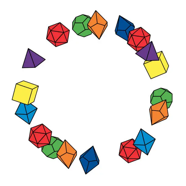 Vector illustration of Multicolored dice frame in round shape, hand draw