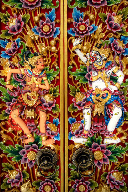 Exquisite craftsmanship and intricate details of Balinese wood carving on this door, an expression of the island's rich cultural heritage and artistic traditions.