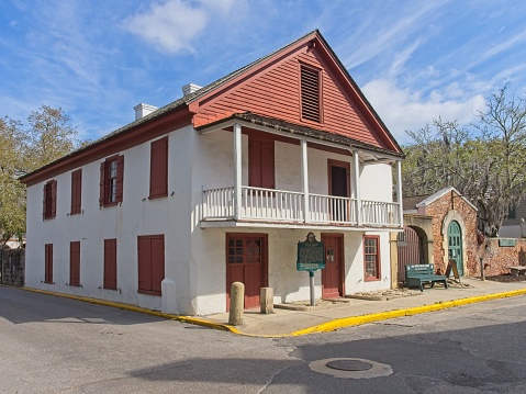 Saint Augustine FL - USA, March 1, 2023. The oldest house, the Tovar house in Saint Augustine Florida. From 1763.