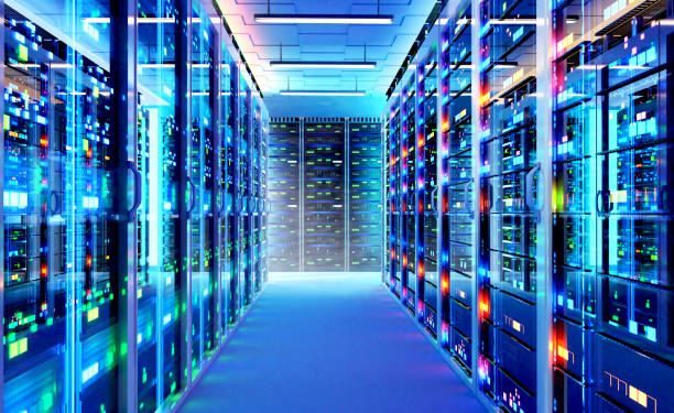 istock Interior of big modern server room. 3d rendering illustration 1475998284