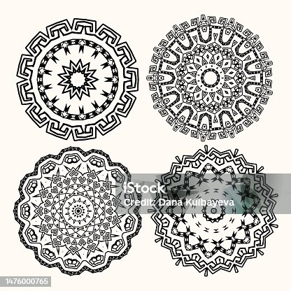 istock Round ornaments in ethnic, Turkic style. Decorative elements. 1476000765