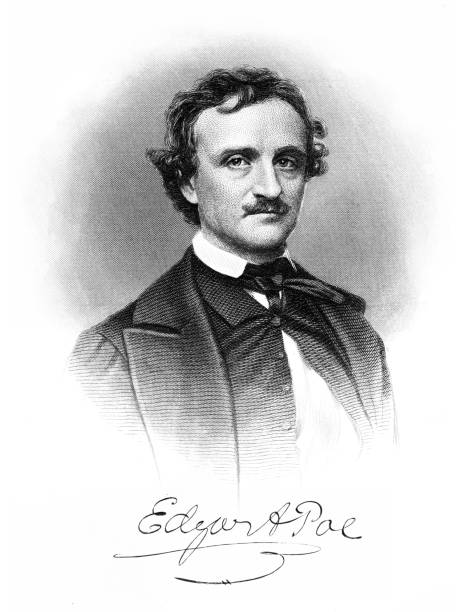 Edgar Allan Poe and signature engraving 1857 Edgar Allan Poe and signature engraving 1857 edgar allan poe stock illustrations
