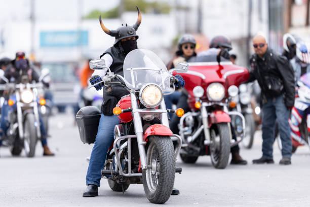 Valle Hermoso, Tamaulipas, Mexico - March 18, 2023: City Anniversary Parade, Members of the Bikehermoso motorcycle club displaying their bikes at the parade