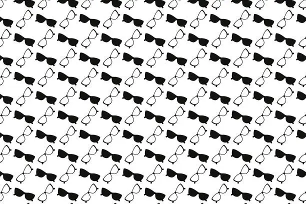 Vector illustration of Seamless pattern of sunglasses in black and white color. Abstract background texture. Glasses day